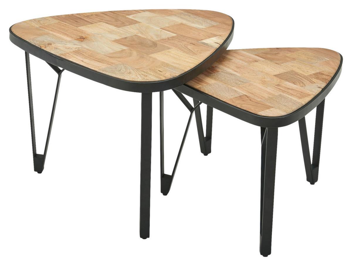 Sada konferenčných stolíkov hneďá - hnedá/čierna, Modern, kov/drevo (60/60/45cm) - MID.YOU