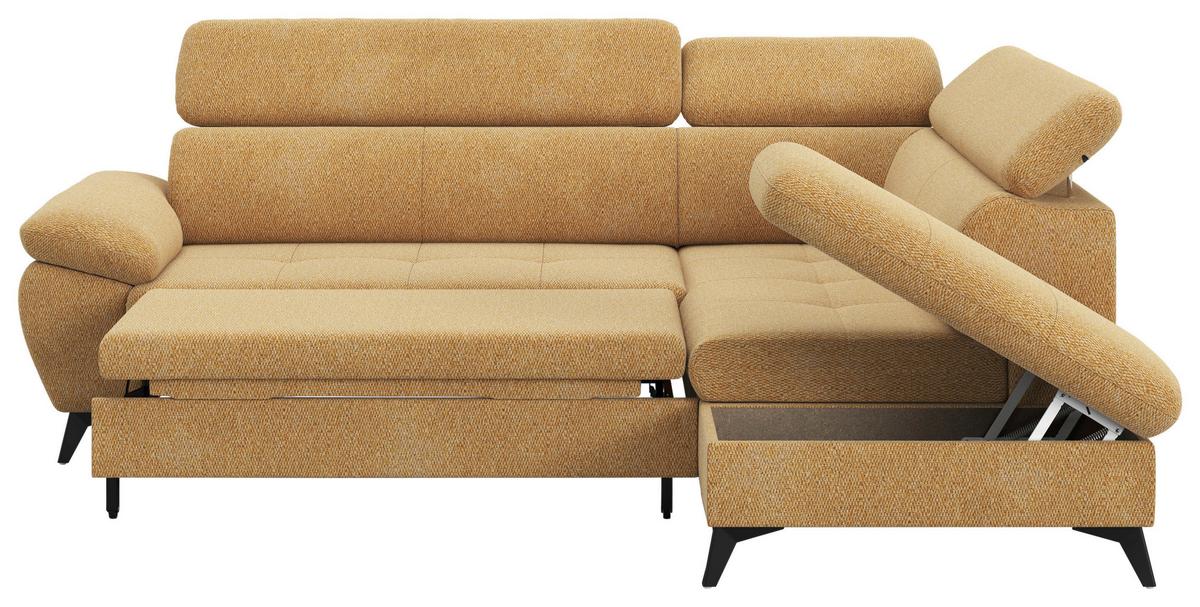 Ecksofa mit Bettfunktion Hudson, Chenille Orange - Schwarz/Orange, KONVENTIONELL, Textil (256/207cm) - Sembella
