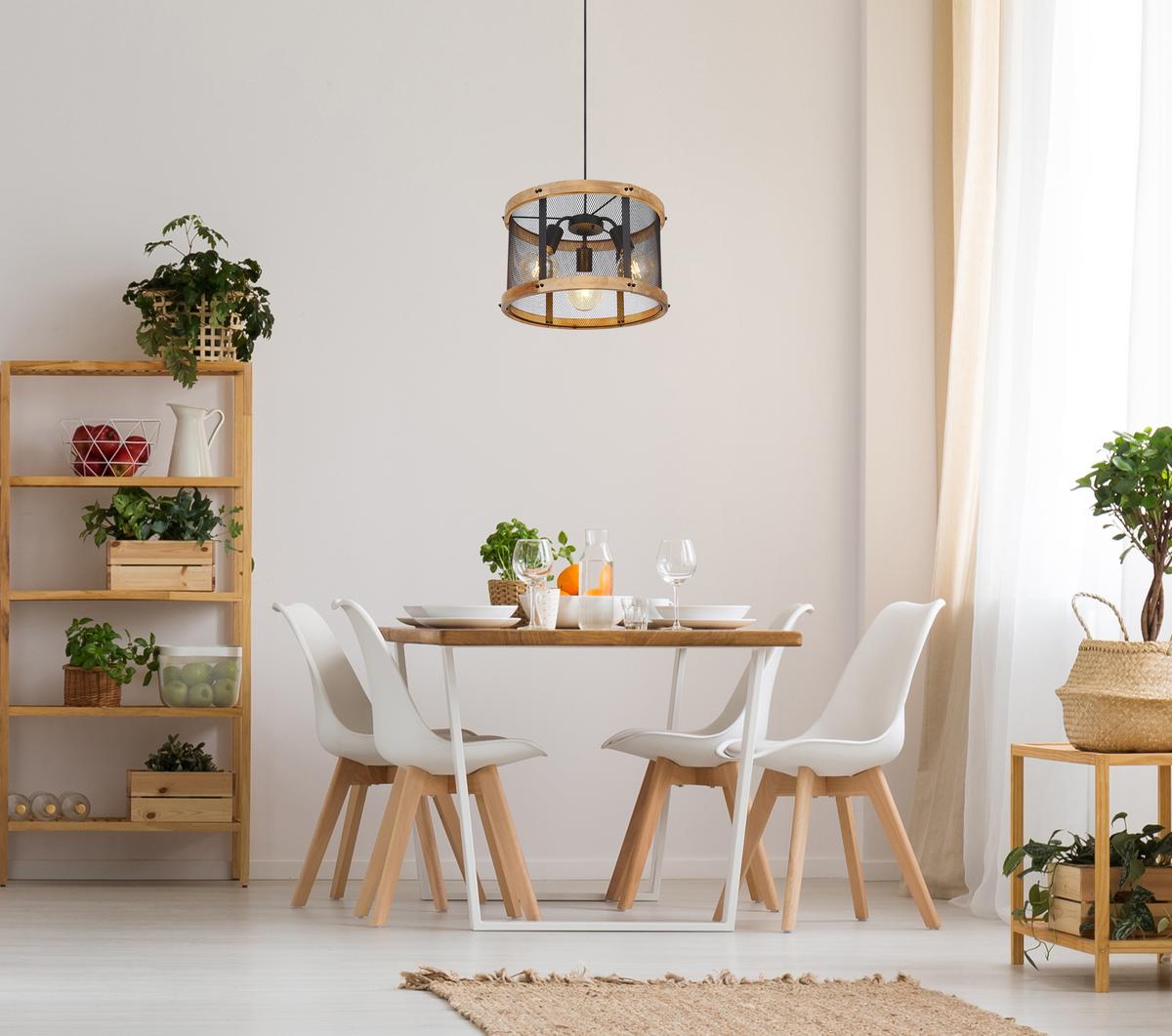 Hängeleuchte H: 120 cm 3-Flammig - Dunkelbraun/Schwarz, Natur, Holz/Metall (40/120cm) - Globo