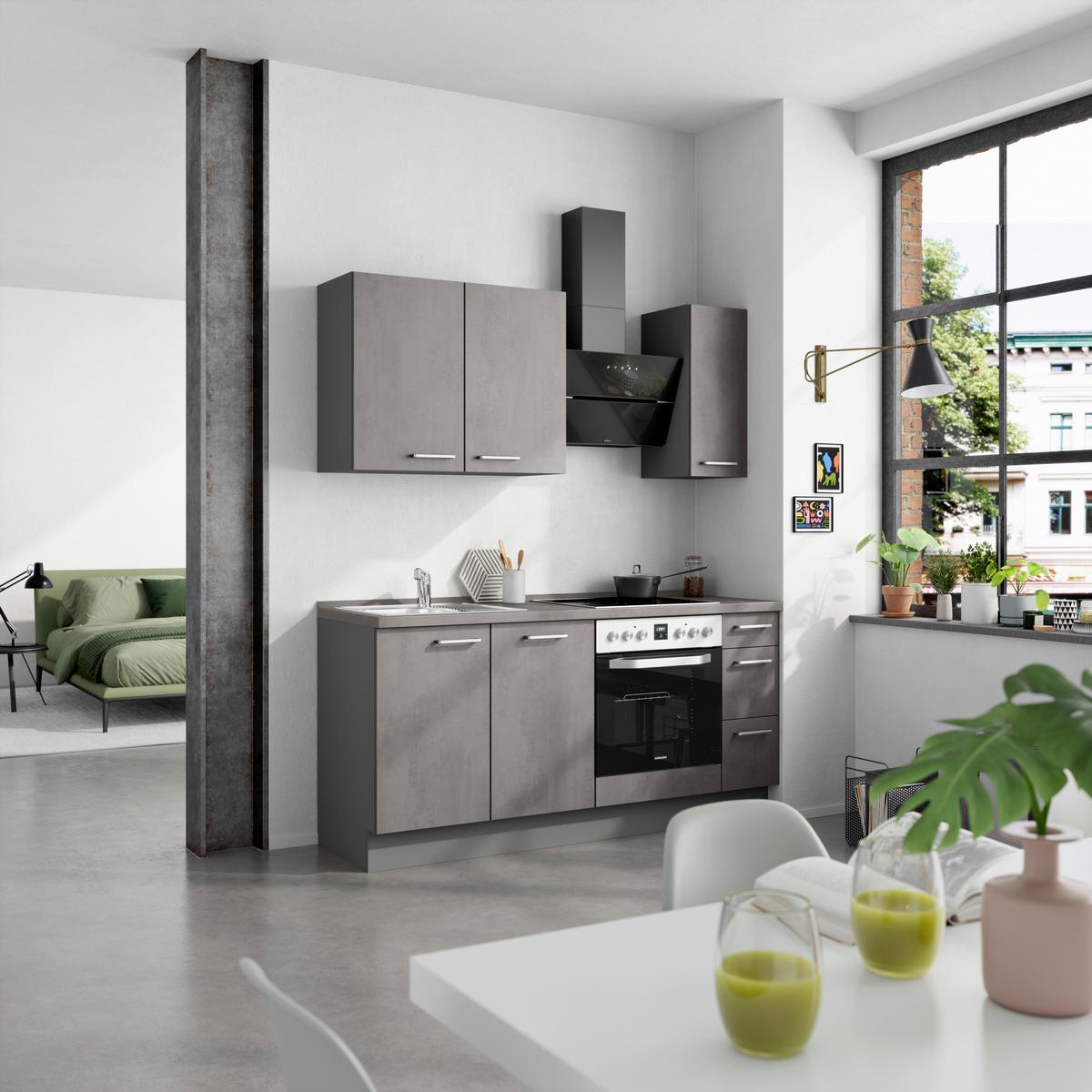 Kuchynská linka 180 cm, bridl.šedý betón/bridl.šedá - farba ušľachtilej ocele/bridlicová, Modern, kov/kompozitné drevo (180cm) - Nobilia