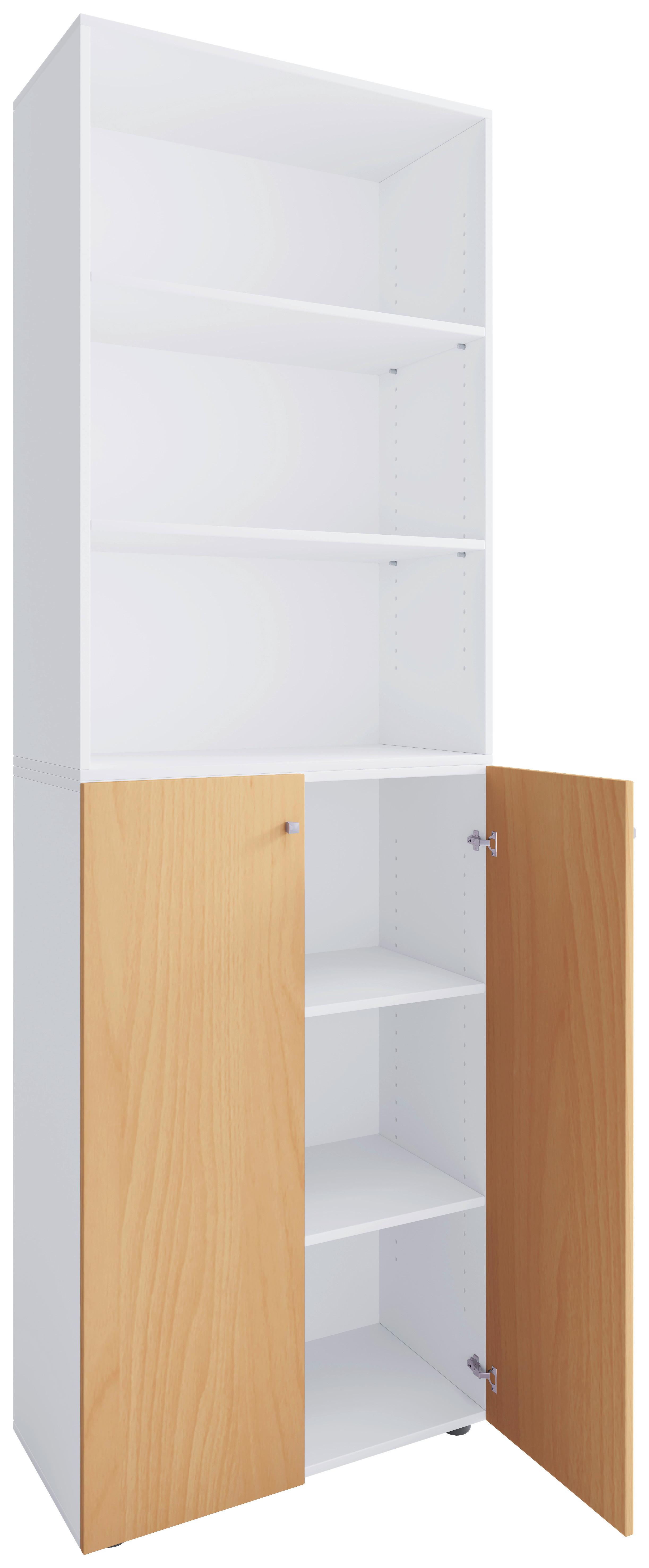 Schuhschrank Lona Weiß Buchefarben Dekor - Buchefarben/Schwarz, Design, Holzwerkstoff (70/220/40cm) - MID.YOU