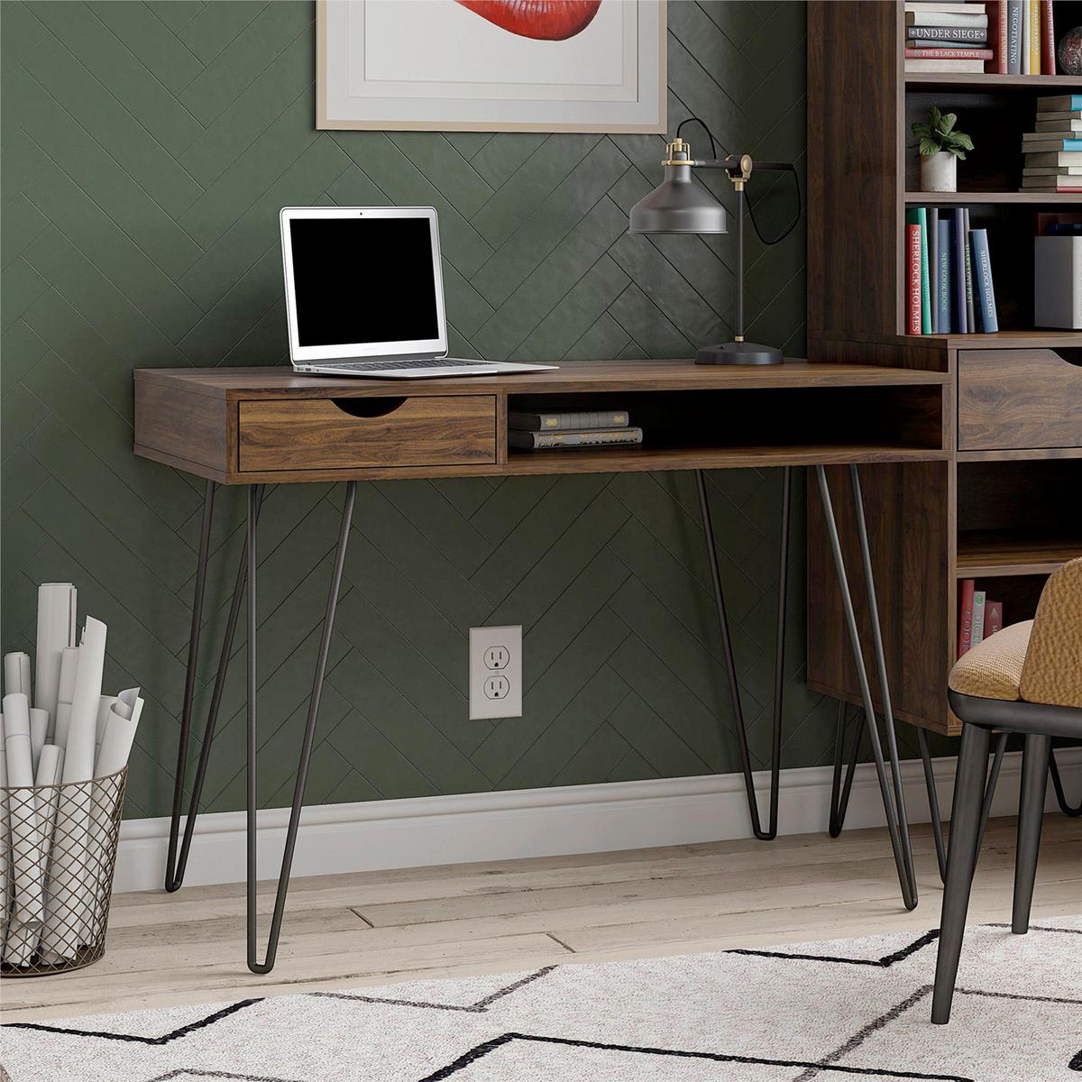 Schreibtisch Concord Walnussfarben Dekor L: 104cm - Walnussfarben/Schwarz, Design, Holzwerkstoff/Metall (104/77/49cm) - MID.YOU