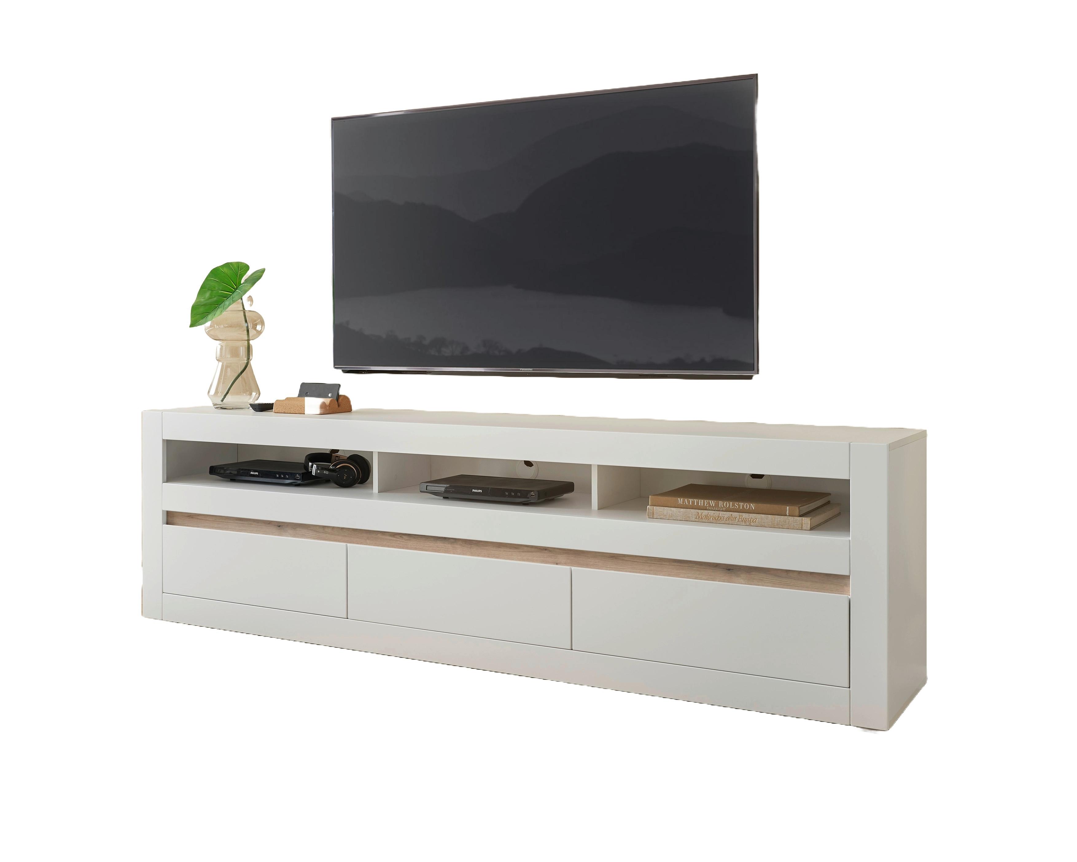 Lowboard Chester Weiß/Eichefarben B: 217cm - Eichefarben/Silberfarben, Design, Holzwerkstoff (217/63/42cm) - MID.YOU
