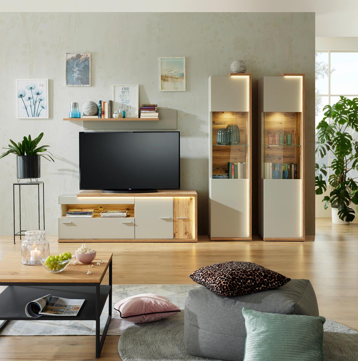 Wandboard Ambiente B: 140 Cm Kieselgrau/alpine Lodge Dekor - MODERN, Holzwerkstoff (140/25/20cm)