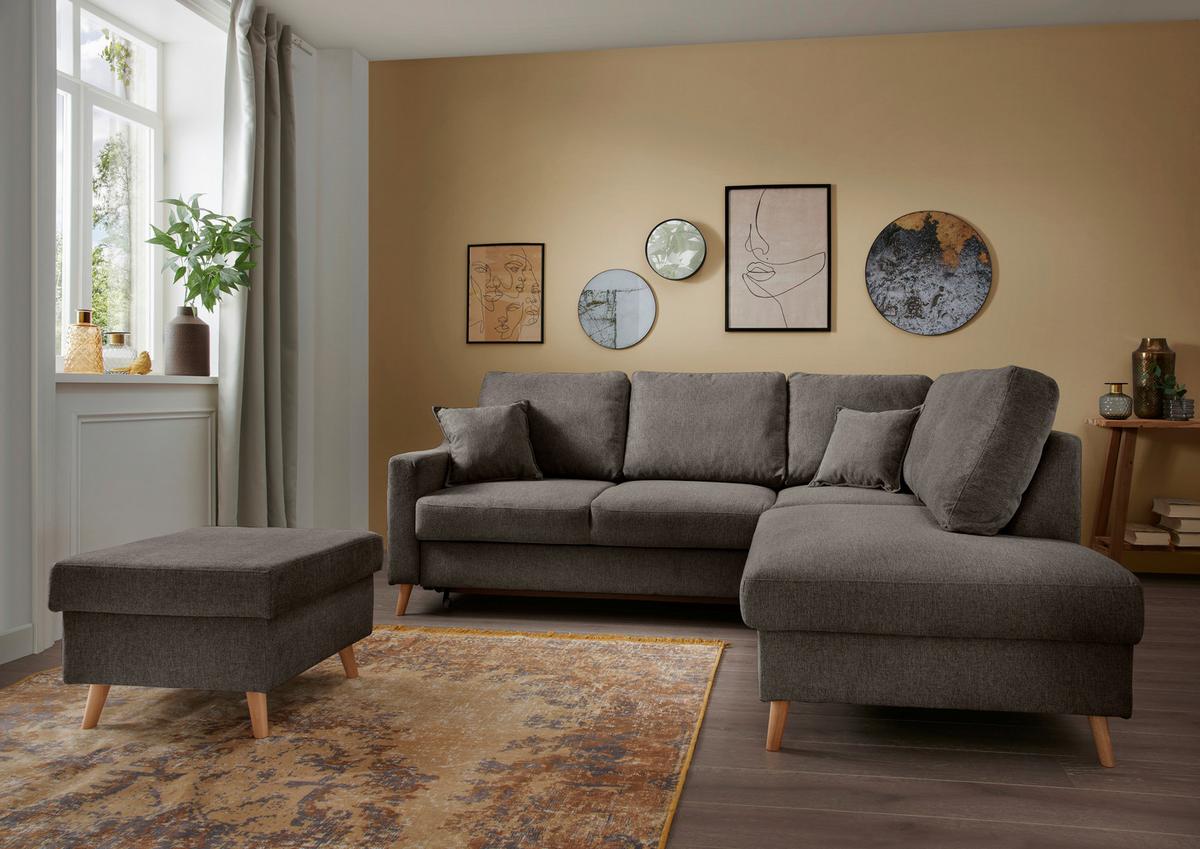 Ecksofa mit Schlaffunktion Valentina mit Kissen Braun - Braun/Naturfarben, KONVENTIONELL, Textil (230/200cm) - P & B