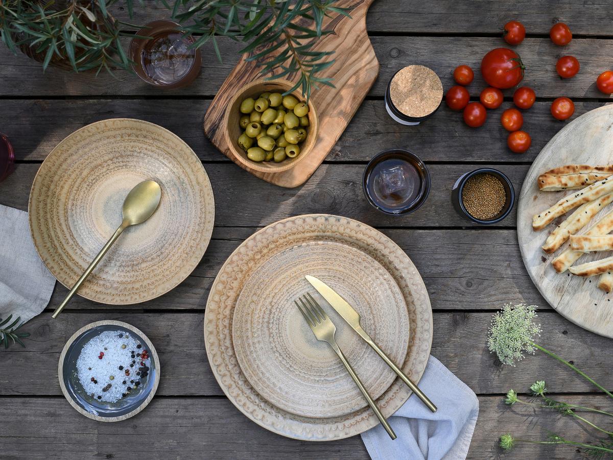 Tafelservice Neapel Sand Steinzeug, 4 Pers., 12-teilig - Sandfarben/Braun, Basics, Keramik - Creatable