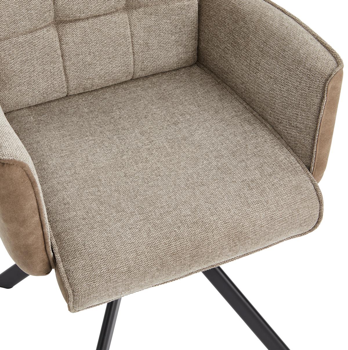 Armlehnstuhl Frida Braun/Grau Sitzfläche drehbar - Schwarz/Braun, MODERN, Holz/Textil (61/91/64cm) - Livetastic