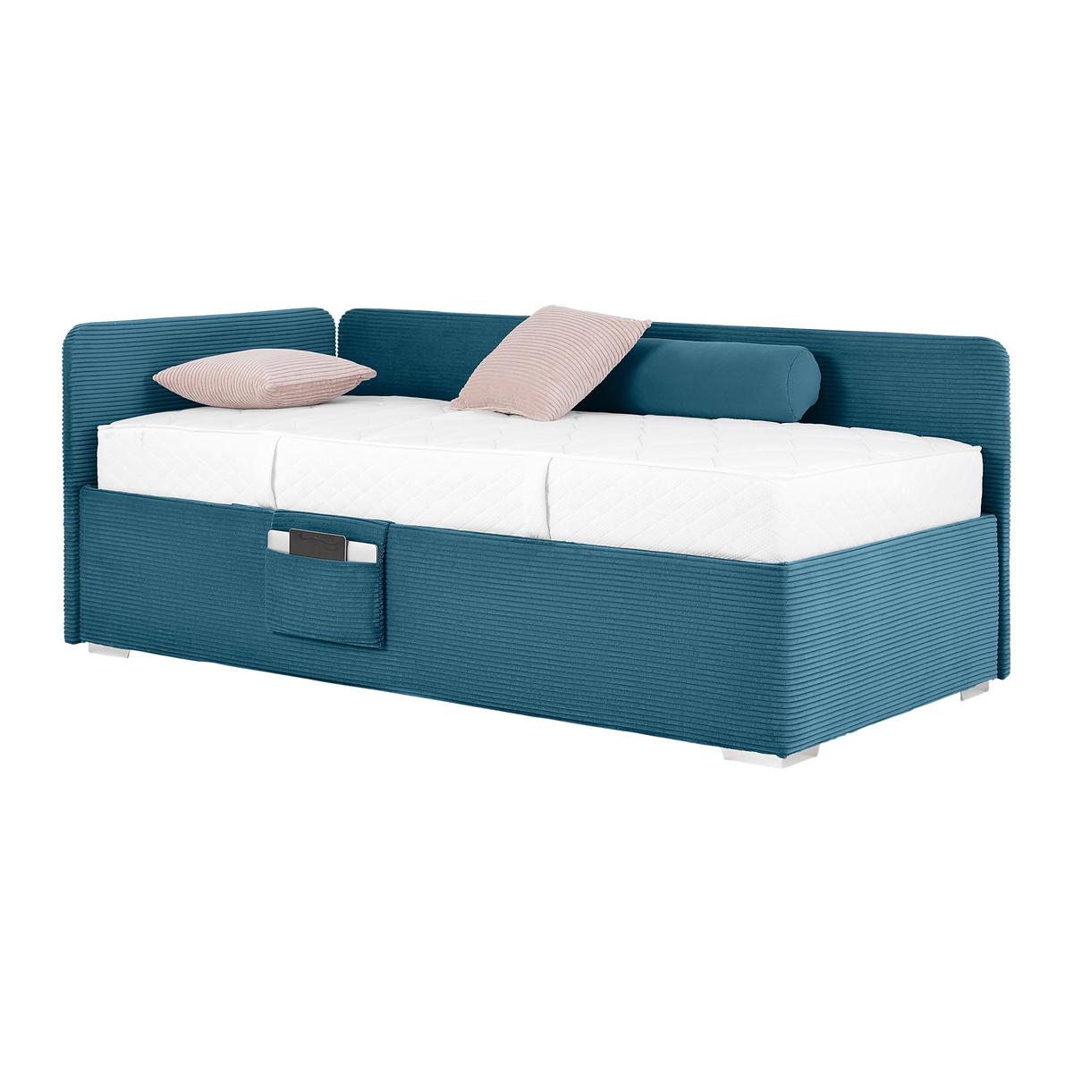 Postel Remi s bočnicemi 90x200, potah pastelově modrý - barvy chromu/přírodní barvy, Konvenční, dřevo/textil (90/200cm)