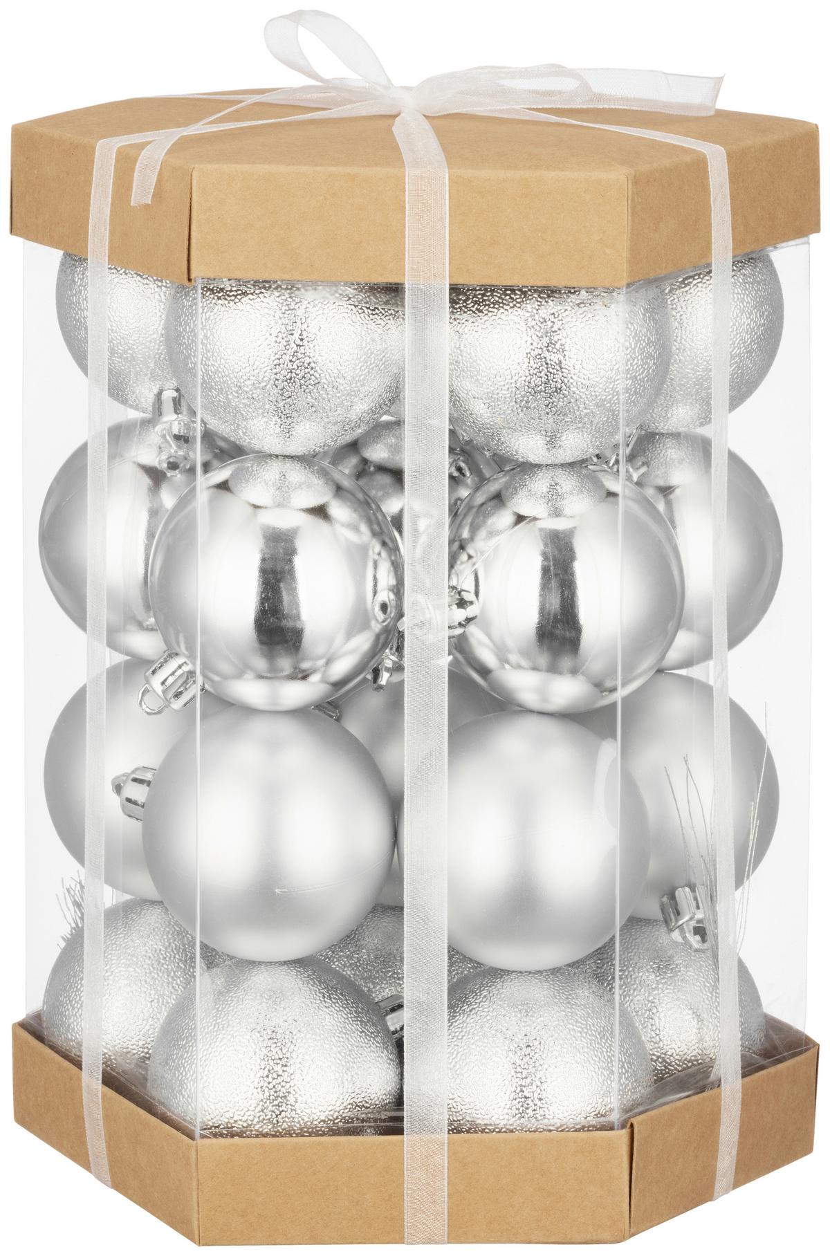 Christbaumkugel-Set Ana - Silberfarben, KONVENTIONELL, Kunststoff (6cm) - Luca Bessoni