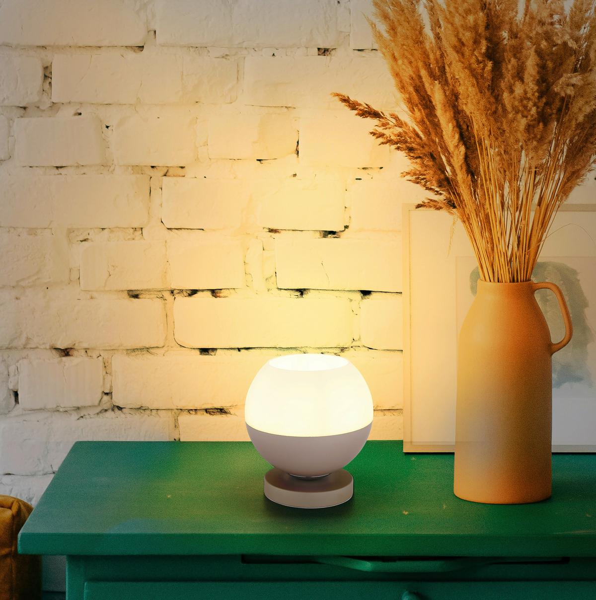 Tischleuchte Exkl. 1xe27, 60w - Sandfarben/Beige, Design, Glas/Textil (20/21cm) - Globo