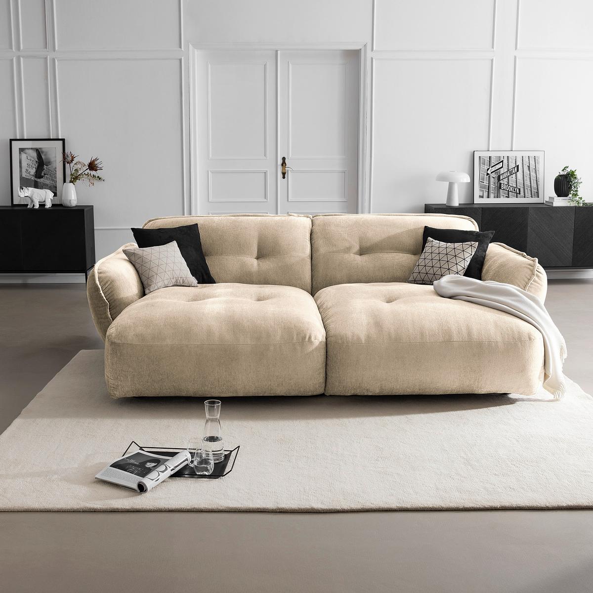 Bigsofa Fluffy, Creme B: 285 Cm - Creme/Schwarz, MODERN, Textil (285/87/184cm) - Trendmanufaktur
