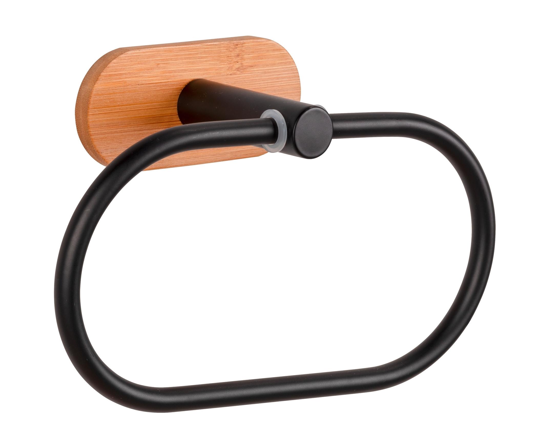 Držiak na uteráky OREA BAMBOO - SB - - čierna/prírodná farba, Modern, kov/drevo (19/12,5/8cm) - Mömax