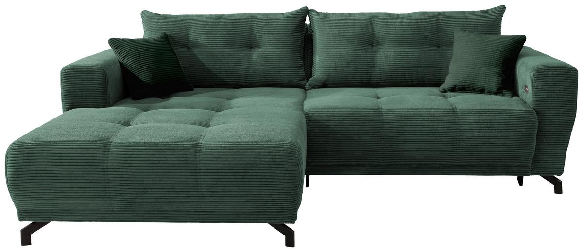 Ecksofa Mit Liegefunktion Restato Dunkelgrün - Dunkelgrün/Schwarz, MODERN, Holz/Textil (177/246cm) - MID.YOU
