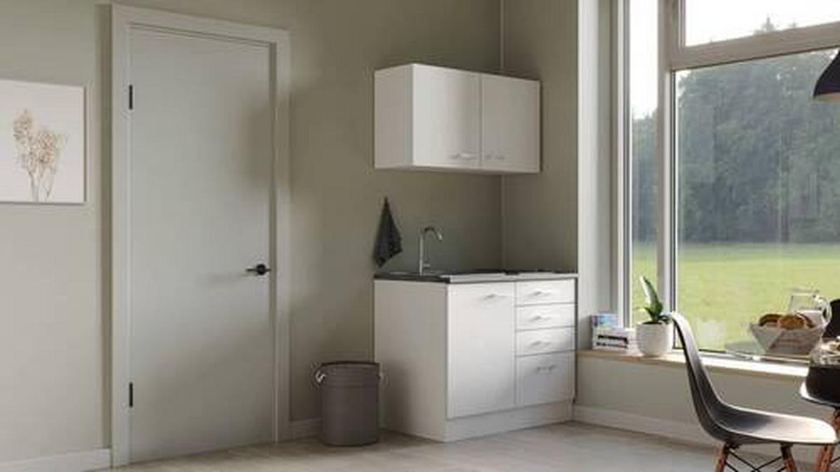 Minikuchyňa LUCCA,šírka 100 cm vrátane drezu a varnej dosky - sivohnedá/biela, Modern, kompozitné drevo/plast (100cm) - FlexWell