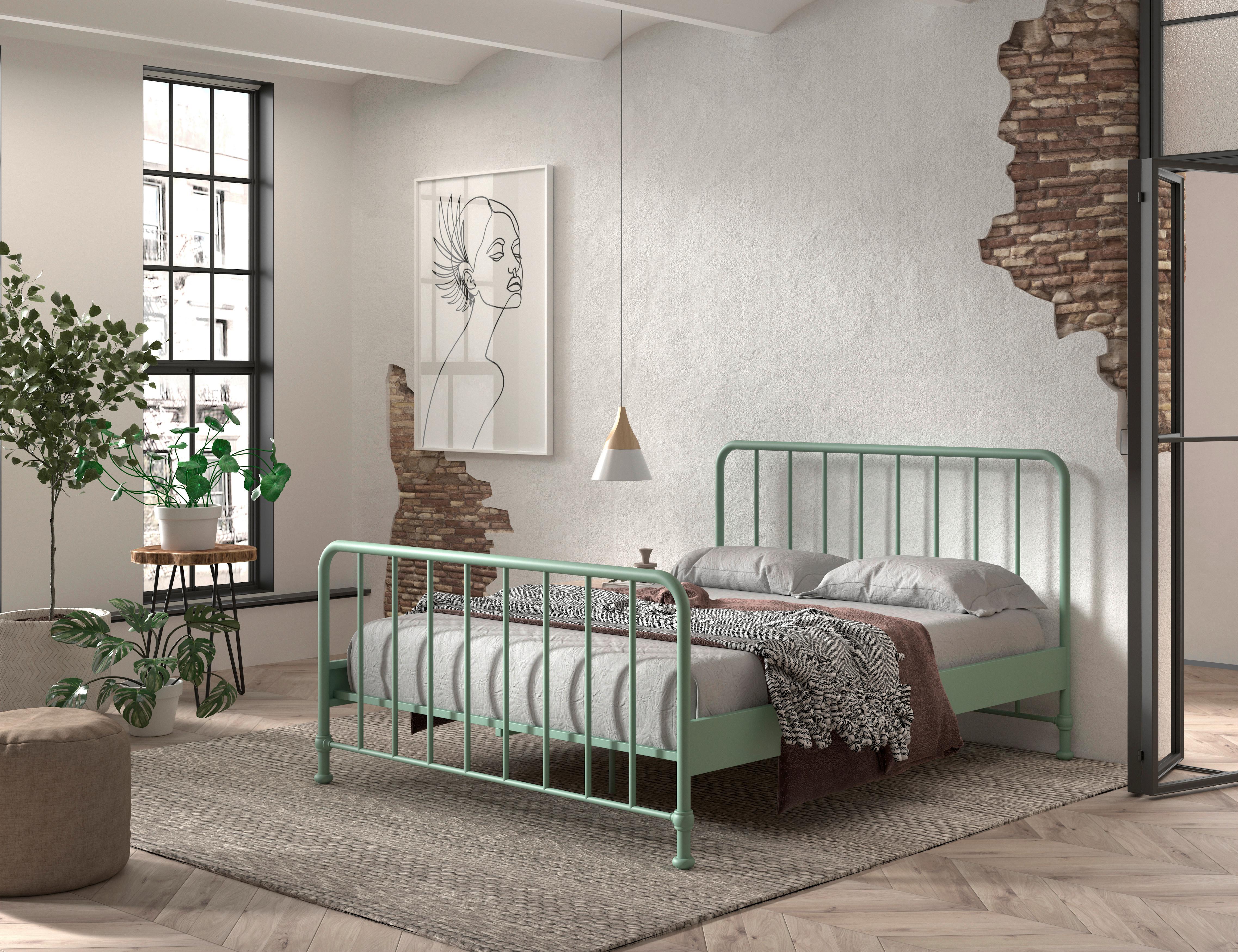 Postel pro děti a mládež 160x200cm - olivově zelená, Romantický / Rustikální, kov/dřevo (160/200cm) - MID.YOU