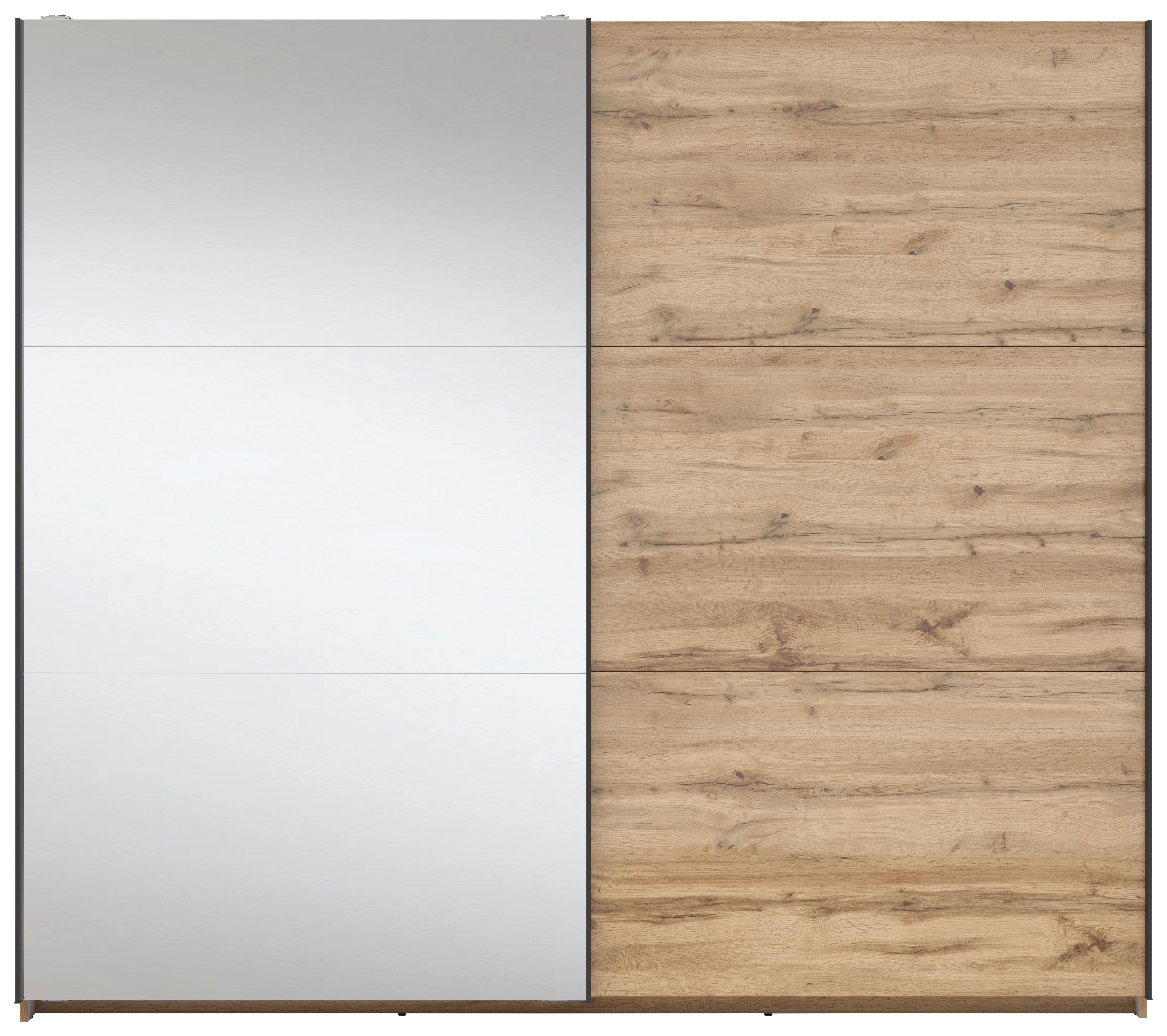 Tolóajtós Szekrény Tetrix 220/195 Cm - Wotan tölgy/átlátszó, Modern, faalapú anyag/Üveg (220/195,5/60cm) - MID.YOU
