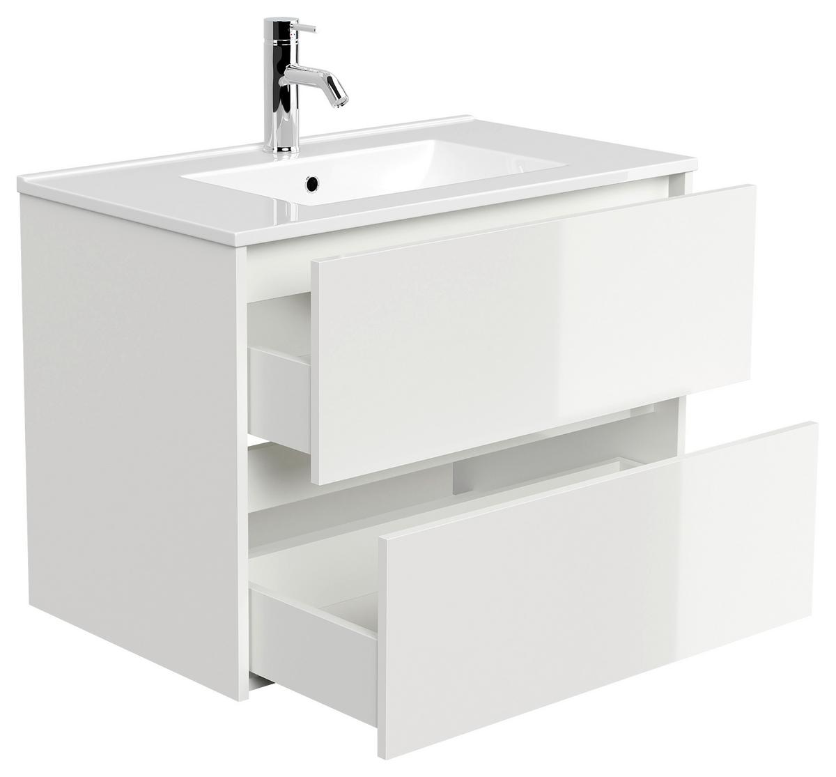 Waschtischkombi Limes Weiß Hg B: 81 cm - Weiß Hochglanz/Weiß, MODERN, Keramik/Holzwerkstoff (81/58,7/46,5cm) - MID.YOU