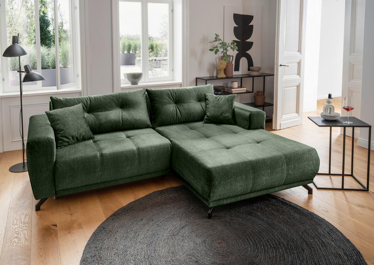 Ecksofa Restato Dunkelgrün S: 246x177 cm - Dunkelgrün/Schwarz, MODERN, Textil (246/177cm) - MID.YOU