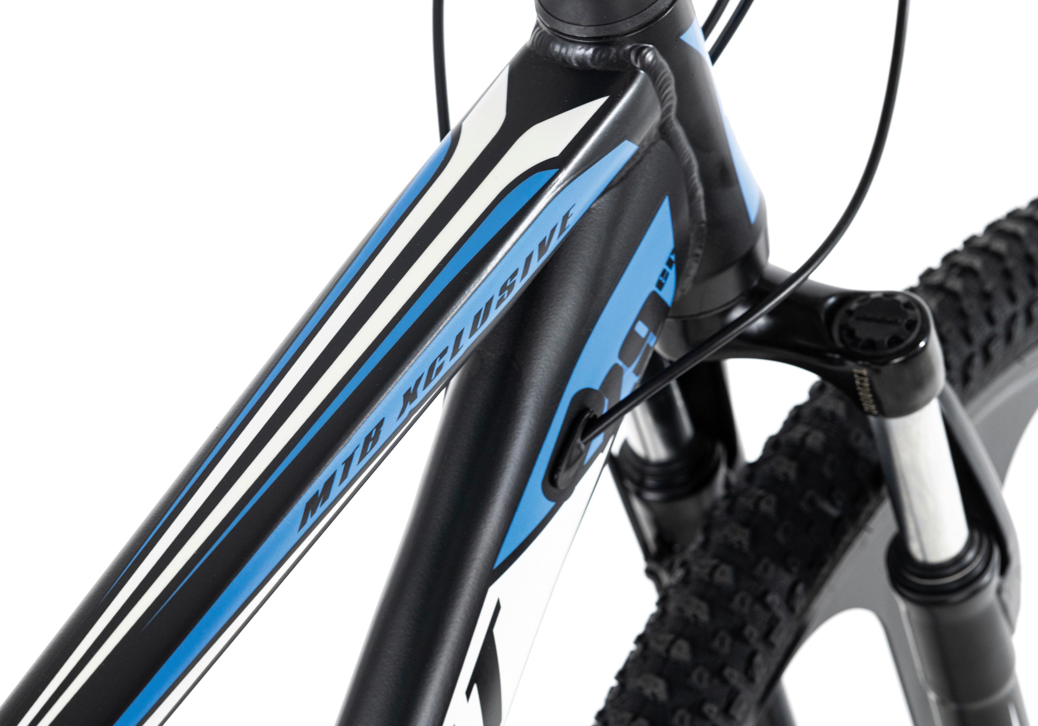 Mountainbike HARDTAIL EXPLICIT aus Aluminium in Schwarz/Blau mit 21 Gängen Detail Rahmen