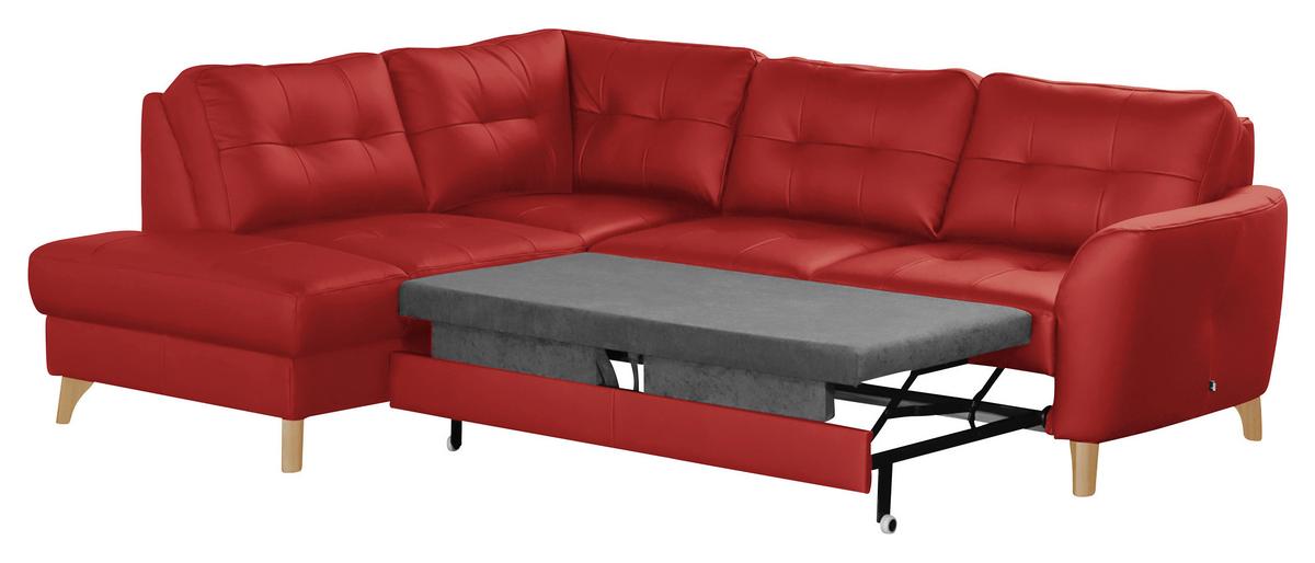Ecksofa Nordic Rot S: 190x236 cm - Buchefarben/Rot, Design, Leder/Textil (190/236cm) - Livetastic