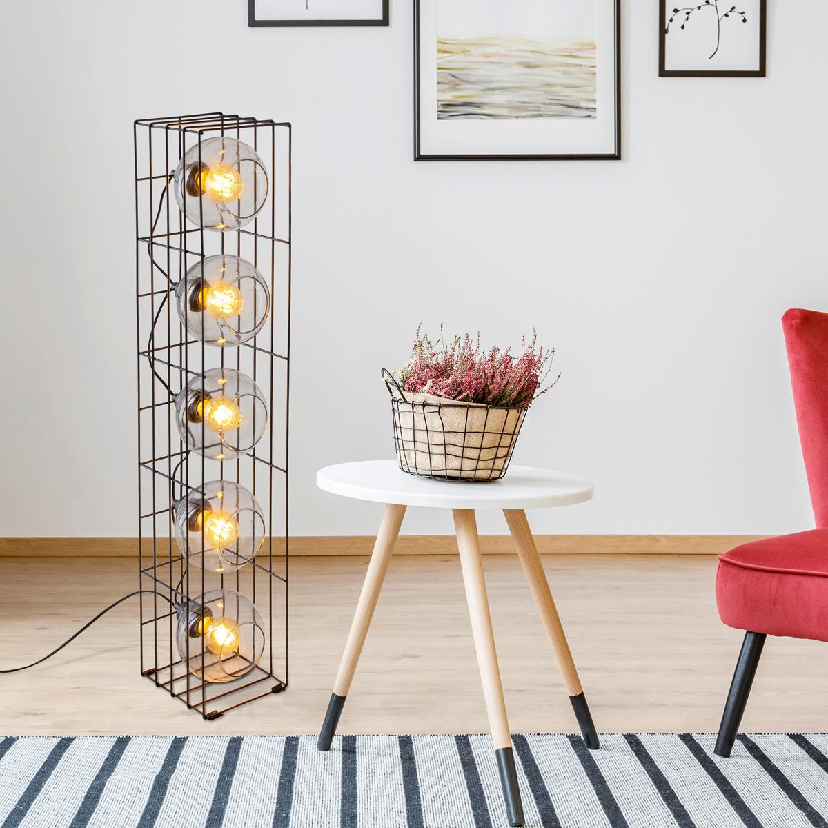 Stehlampe Cesta Schwarz Mit Fußschalter - Schwarz, Trend, Glas/Metall (15/130cm) - Näve