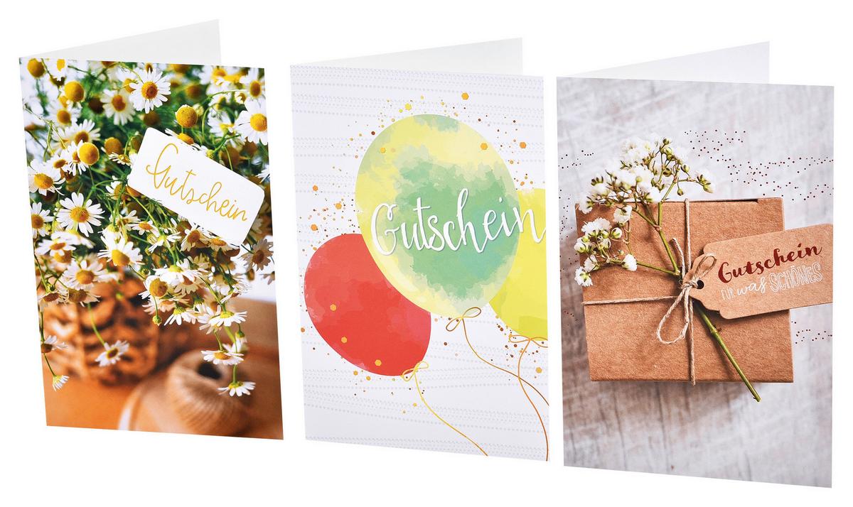 Gutscheinkarte Versch. Motive 11,5x17 cm mit Kuvert - Multicolor, Basics, Papier (11,5/17cm)