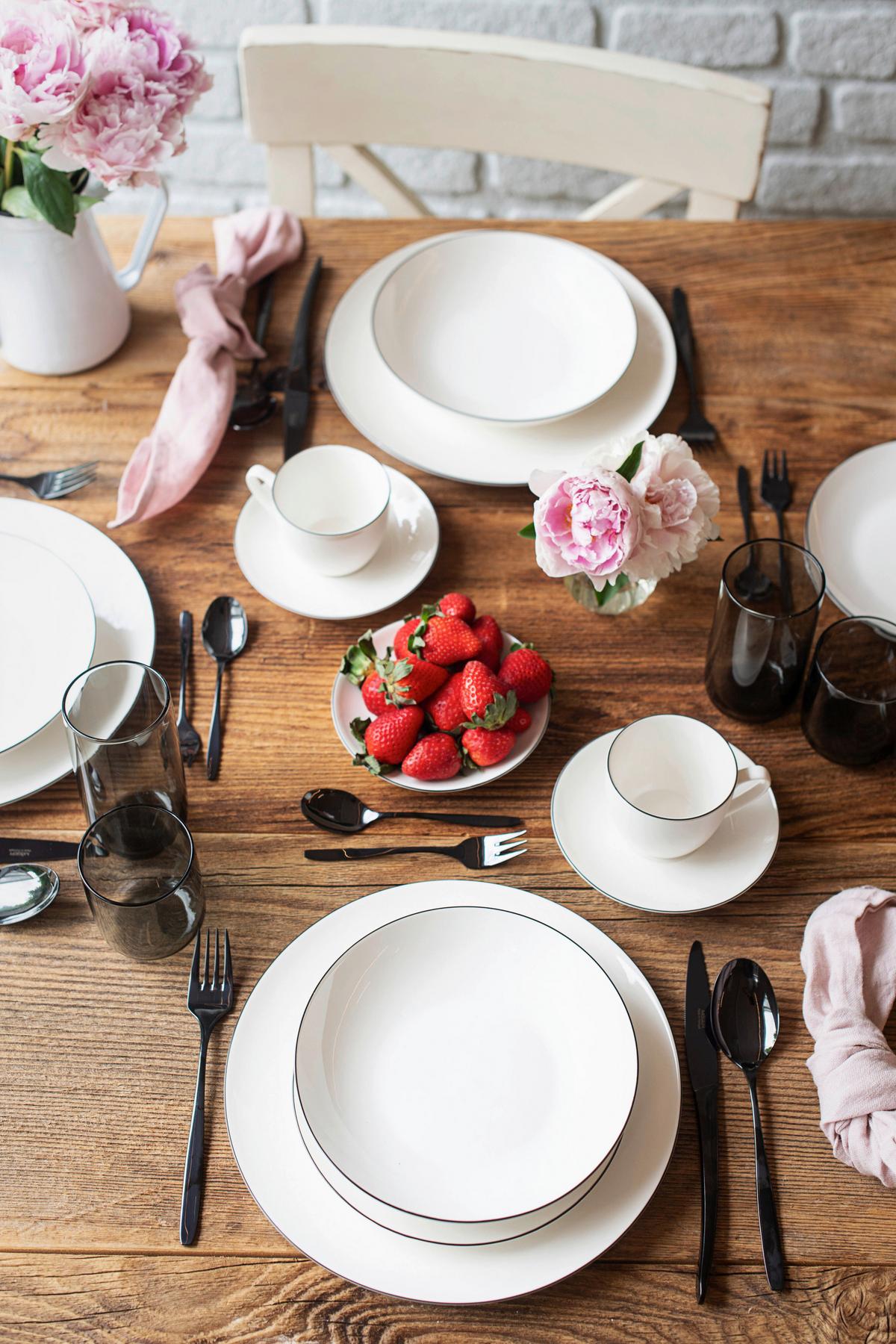 Kaffeeservice Felise Porzellan 6 Personen Geschirr Set - Schwarz/Weiß, Trend, Keramik - Mäser
