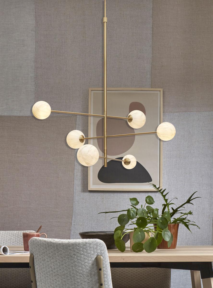 Hängeleuchte Carrera D: 99 cm 6-Flammig höhenverstellbar - Goldfarben/Weiß, Basics, Glas/Metall (99/142cm) - It's about Romi