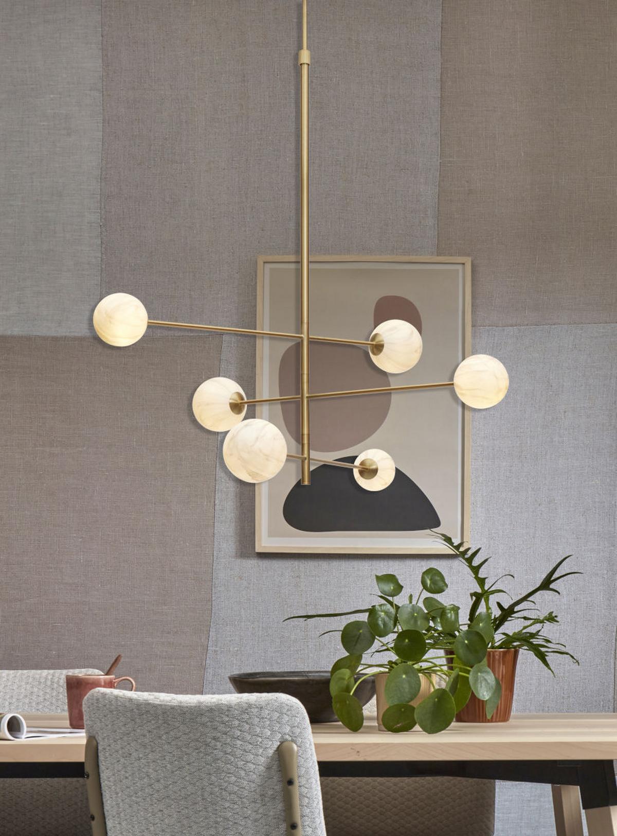 Hängeleuchte Carrera D: 99 cm 6-Flammig höhenverstellbar - Goldfarben/Weiß, Basics, Glas/Metall (99/142cm) - It's about Romi