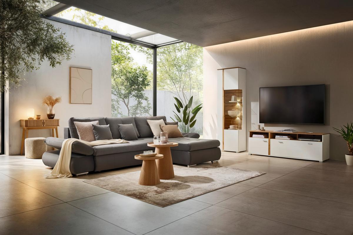 Rohová sedačka ENRICO, oboustranná, antracitová - černá/barvy chromu, Konvenční, kov/textil (303/88/185cm) - Based