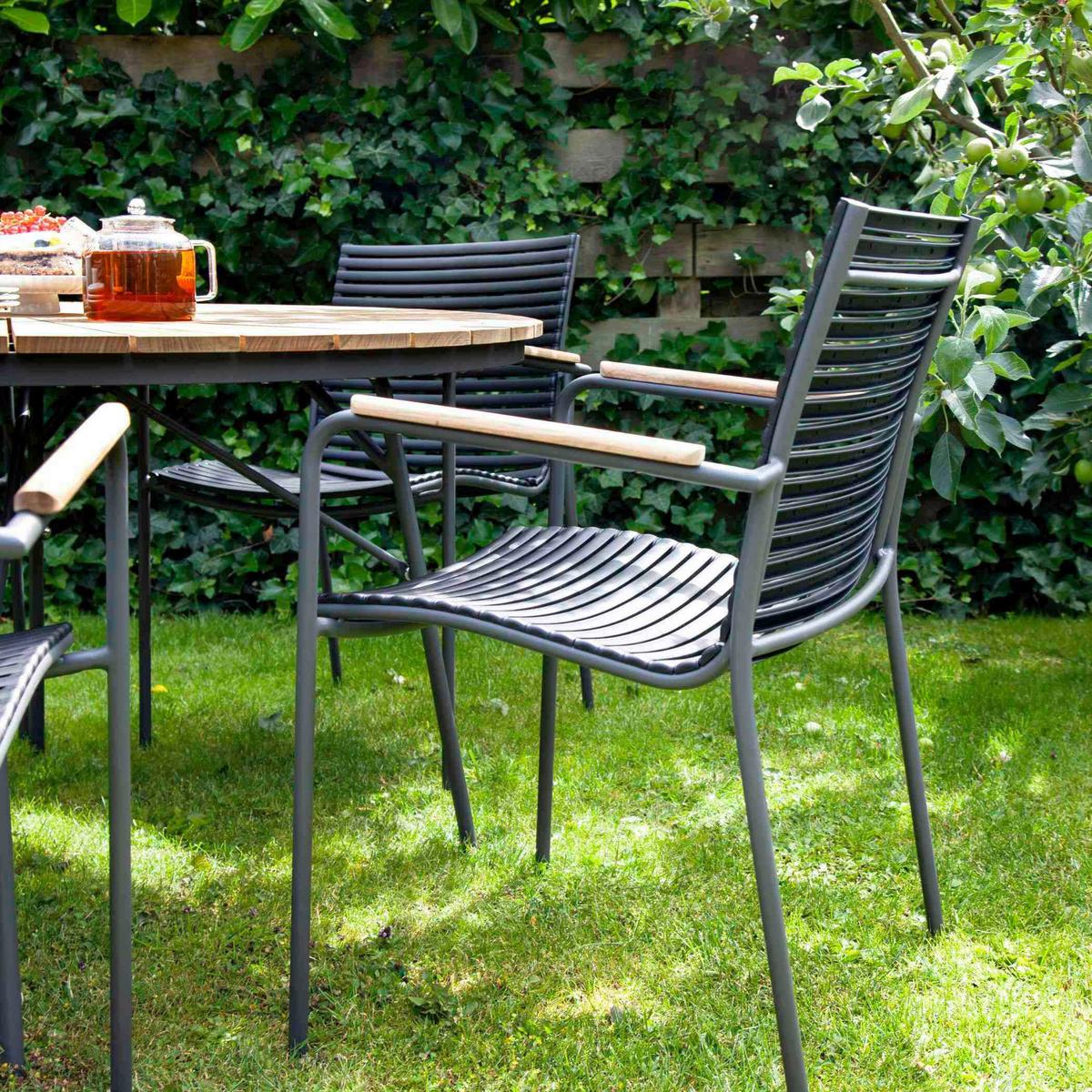 Gartenmöbel Set 5--teilig Ellen aus Teakholz/Kunststoff - Anthrazit/Schwarz, Natur, Holz/Kunststoff - Gardenson