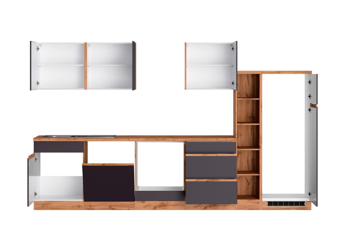Küchenzeile Turin ohne Geräte B: 330cm Grau/Wotaneiche Dekor - Eiche Wotan/Grau, Design, Holzwerkstoff (330cm) - Held