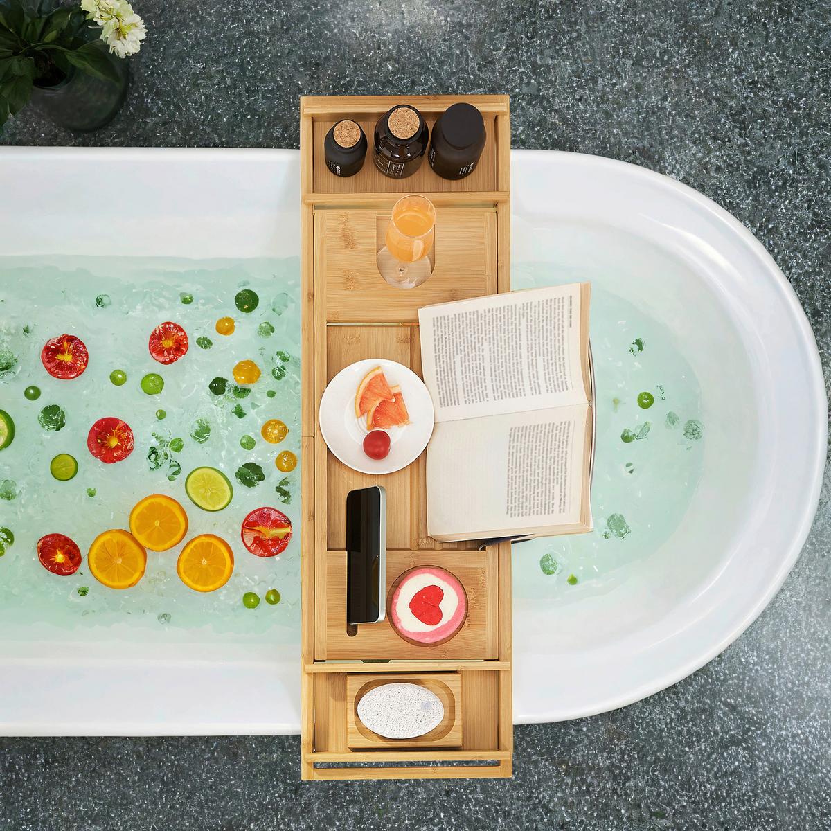 Badewanneablage Caddy Ecru B: 75 cm - Ecru, Basics, Naturmaterialien/Metall (75/4.5/23cm)