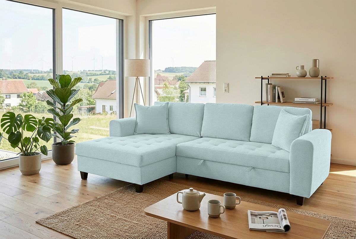 Ecksofa Moritz Graugrün S: ca. 155x265 cm - Salbeigrün, Trend, Textil (155/265cm)