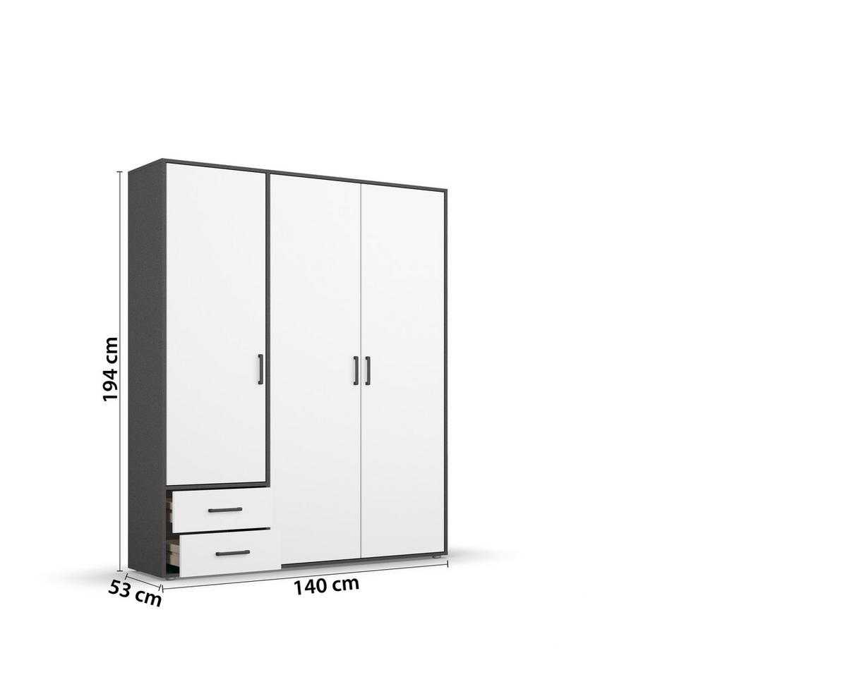 Drehtürenschrank Voyager Grau,weiß 140 Cm - Weiß/Grau, MODERN, Holzwerkstoff (140/194/53cm) - Rauch Möbel