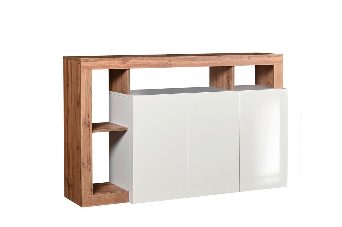 Komód Dallas 3 146/93 Cm - Wotan tölgy/magasfényű fehér, Konventionell, faalapú anyag (146/93/42cm)