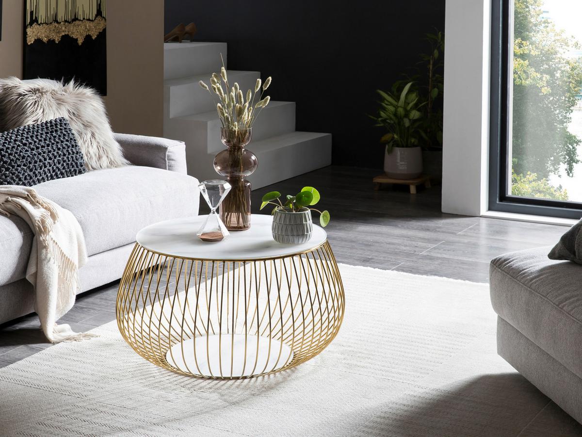 Couchtisch Weiß, Goldfarben L: 72 cm - Goldfarben/Weiß, Design, Glas/Metall (72/72/42cm) - Livetastic