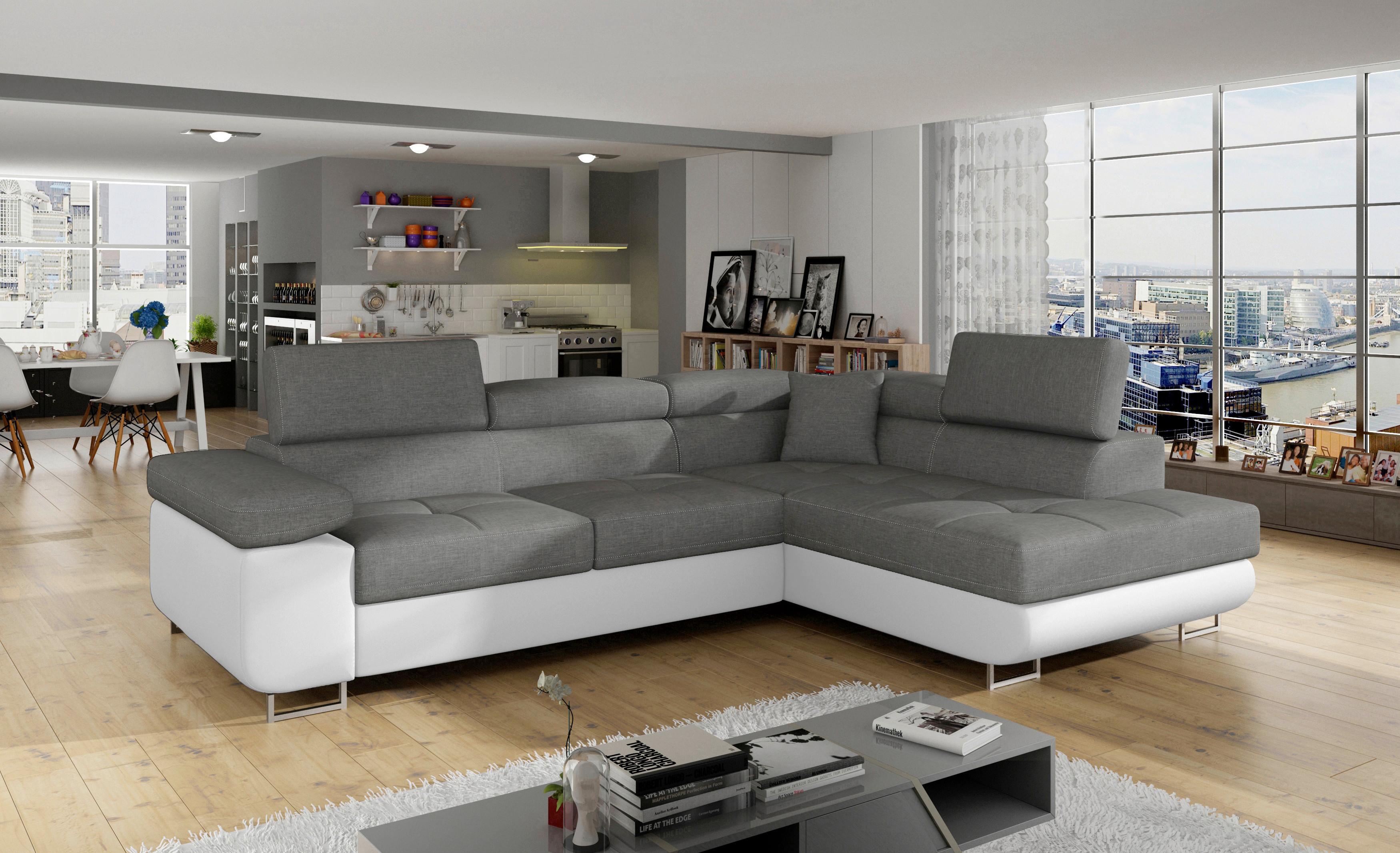 Ecksofa Anton Grau, Weiß S: 272x203 Cm - Chromfarben/Weiß, Design, Textil (272/203cm) - MID.YOU
