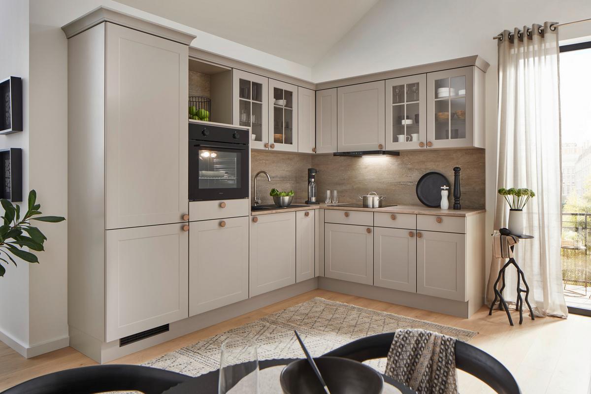 Eckküche Ip 4250 - Hellgrau/Braun, ROMANTIK / LANDHAUS, Holzwerkstoff (276,6/215cm) - Impuls