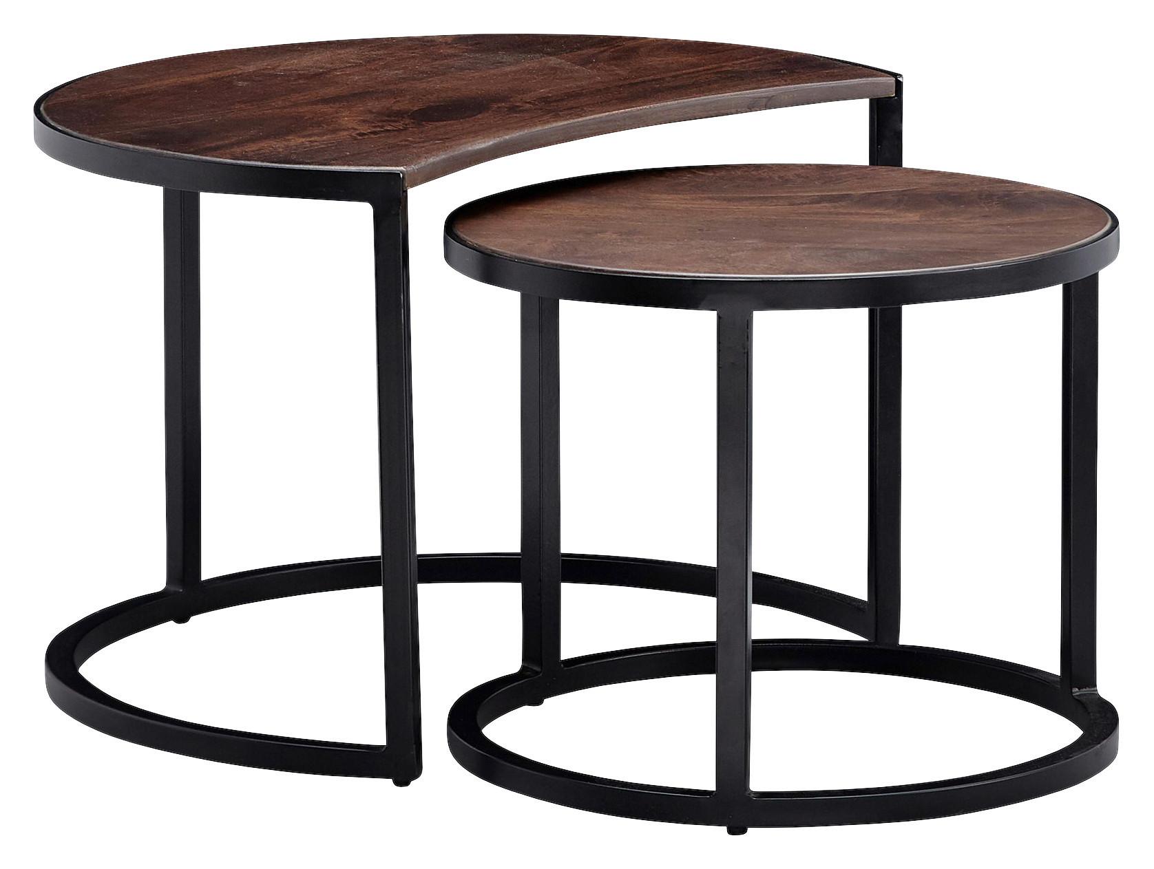Sada konferenčných stolíkov WOHNLING tmavohnedá - čierna/tmavohnedá, Modern, kov/drevo (41/60/41cm) - MID.YOU