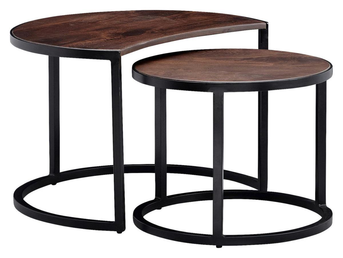 Sada konferenčných stolíkov WOHNLING tmavohnedá - čierna/tmavohnedá, Modern, kov/drevo (41/60/41cm) - MID.YOU