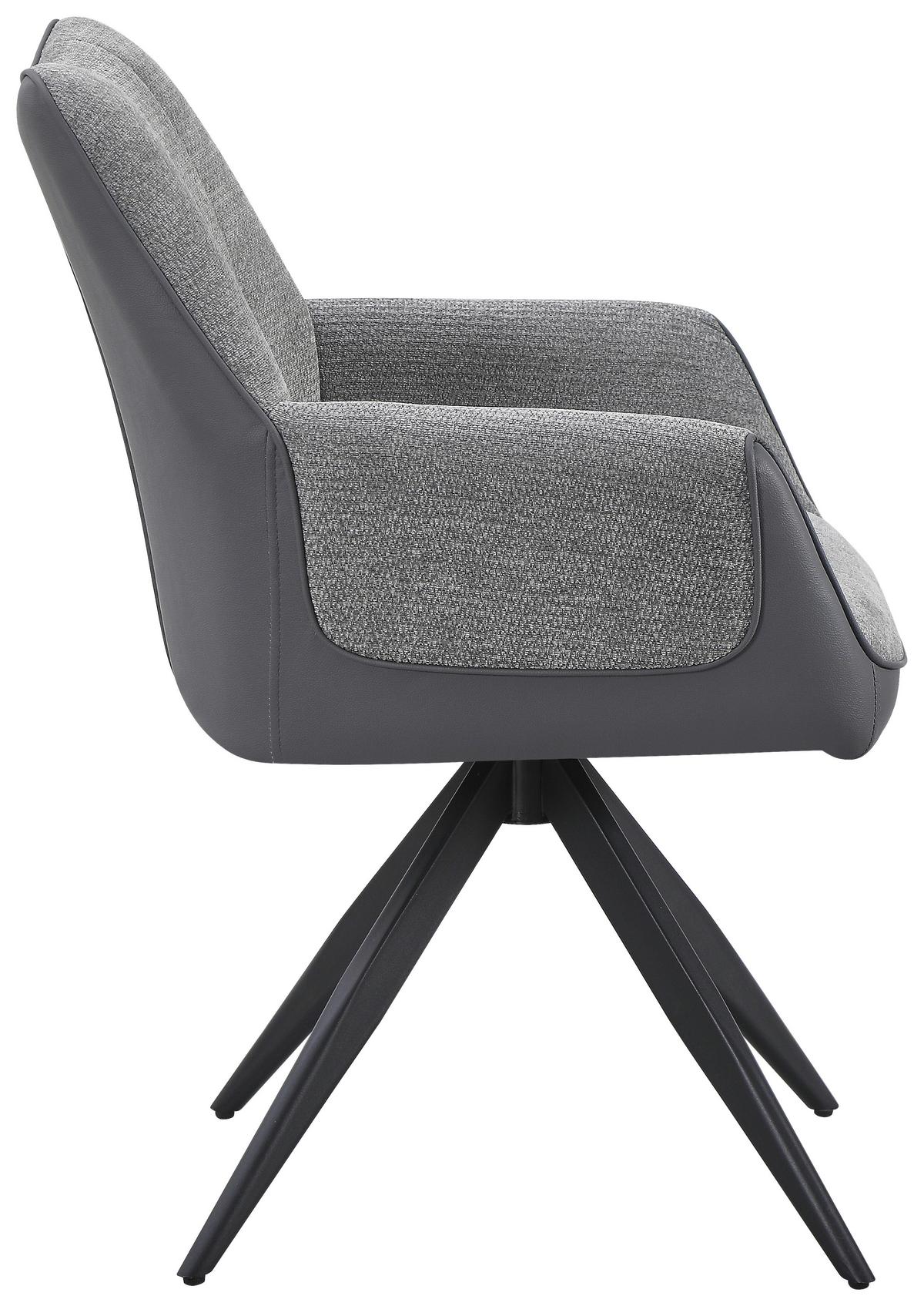 Armlehnstuhl Caro Chenille grau, B: 66cm - Schwarz/Grau, Trend, Textil/Metall (66/87/62cm)