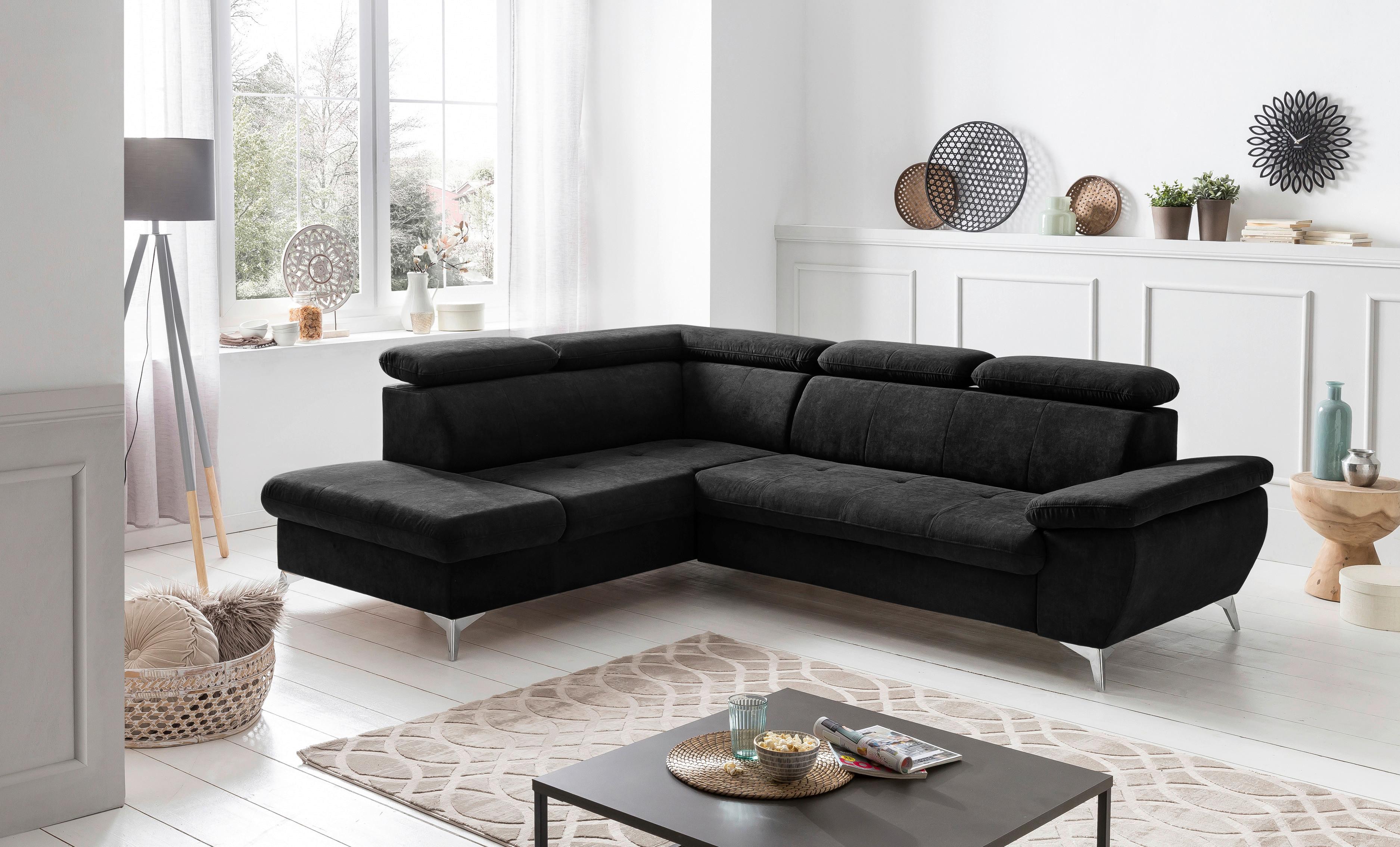 Ecksofa Mit Schlaffunktion Und Bettkasten Gisele Schwarz - Chromfarben/Schwarz, KONVENTIONELL, Textil (209/256cm) - Livetastic