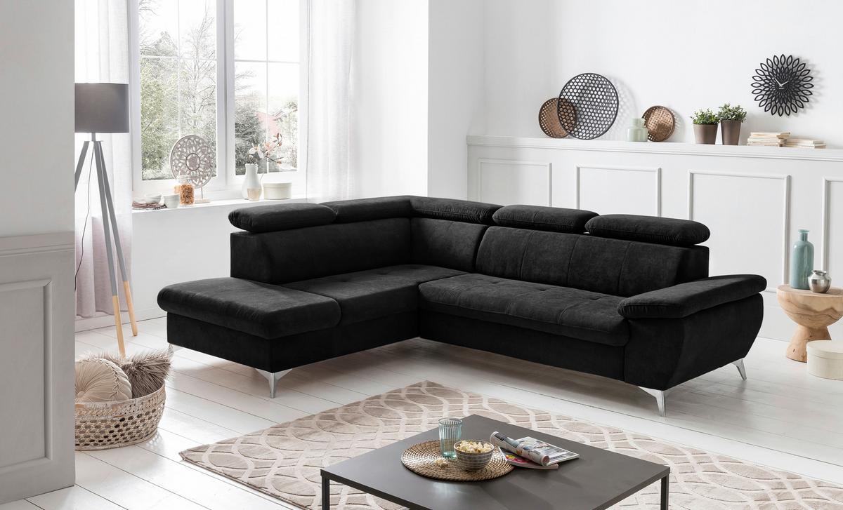 Ecksofa Mit Schlaffunktion Und Bettkasten Gisele Schwarz - Chromfarben/Schwarz, KONVENTIONELL, Textil (209/256cm) - Livetastic
