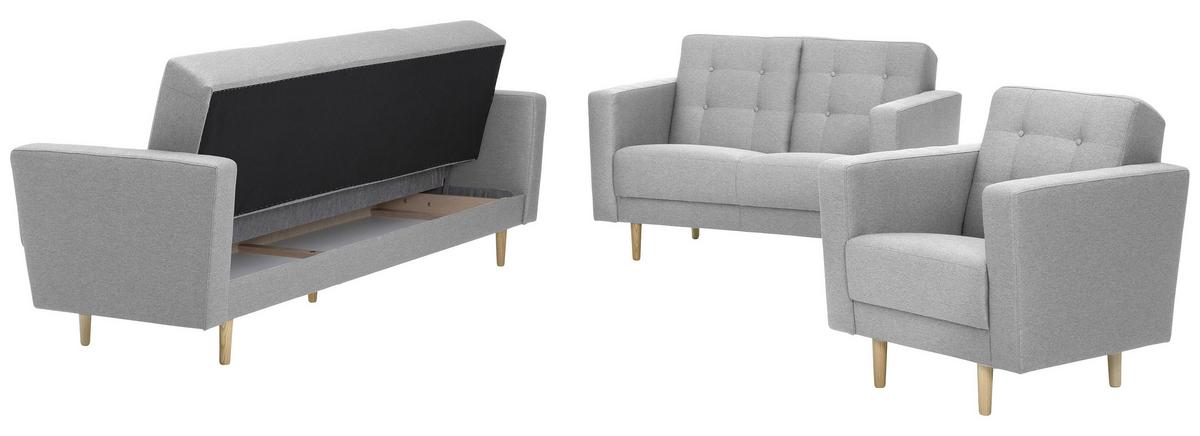 3-Sitzer-Sofa + Schlaffunktion Jasmin mit Armlehnen Hellgrau - Eschefarben/Hellgrau, MODERN, Textil (224/81/83cm) - Max Winzer
