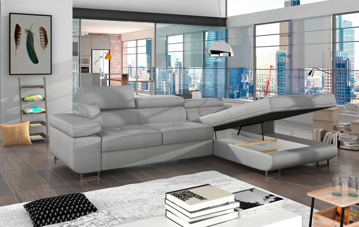 Ecksofa Armando Hellgrau S: 289x203 Cm - Chromfarben/Hellgrau, Design, Textil (289/203cm) - MID.YOU