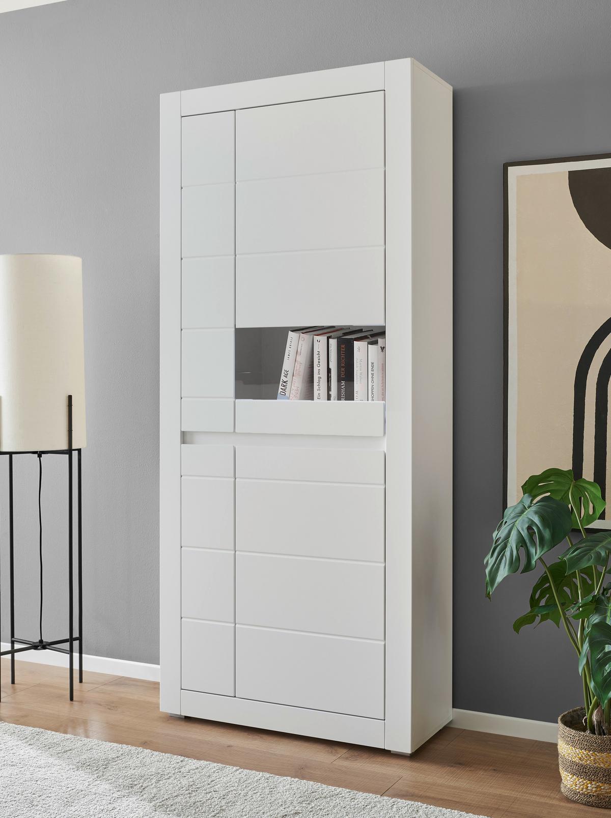 Vitrine Chester Weiß/Eichefarben B: 85cm - Eichefarben/Silberfarben, Design, Holzwerkstoff (85/198/35cm) - MID.YOU