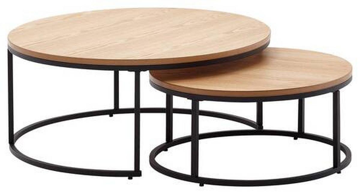 Sada zasouvacích stolků WL6.507 - černá/hnědá, Moderní, kov/kompozitní dřevo (80/80/36cm) - MID.YOU