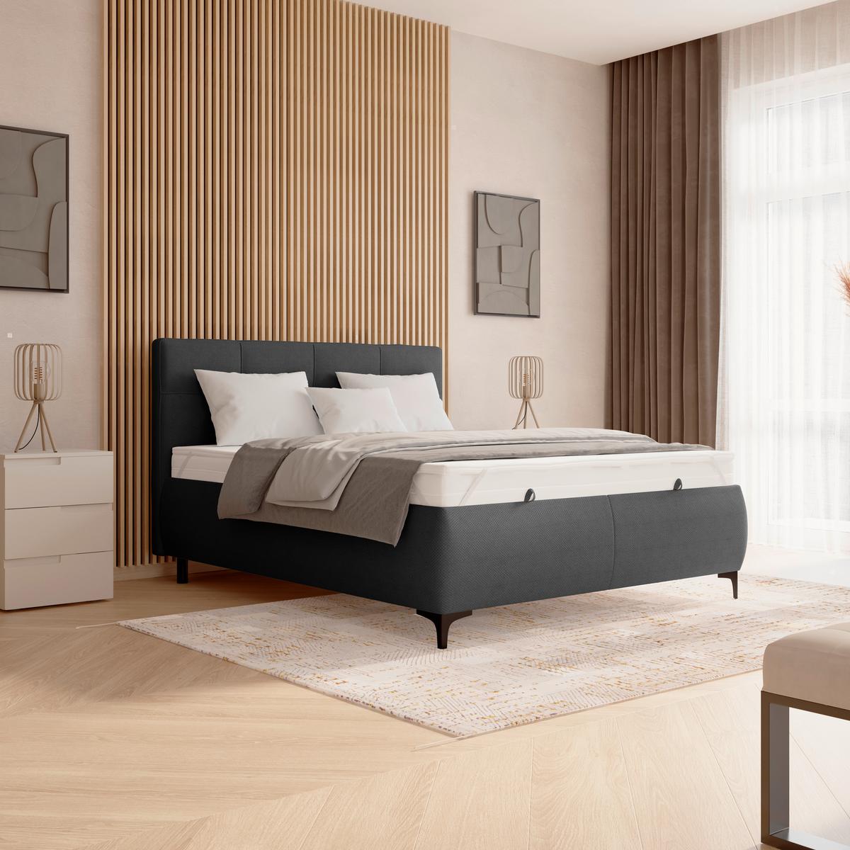 Polsterbett Zeni 140 - Schwarz/Weiß, KONVENTIONELL, Holz/Textil (140/200cm)