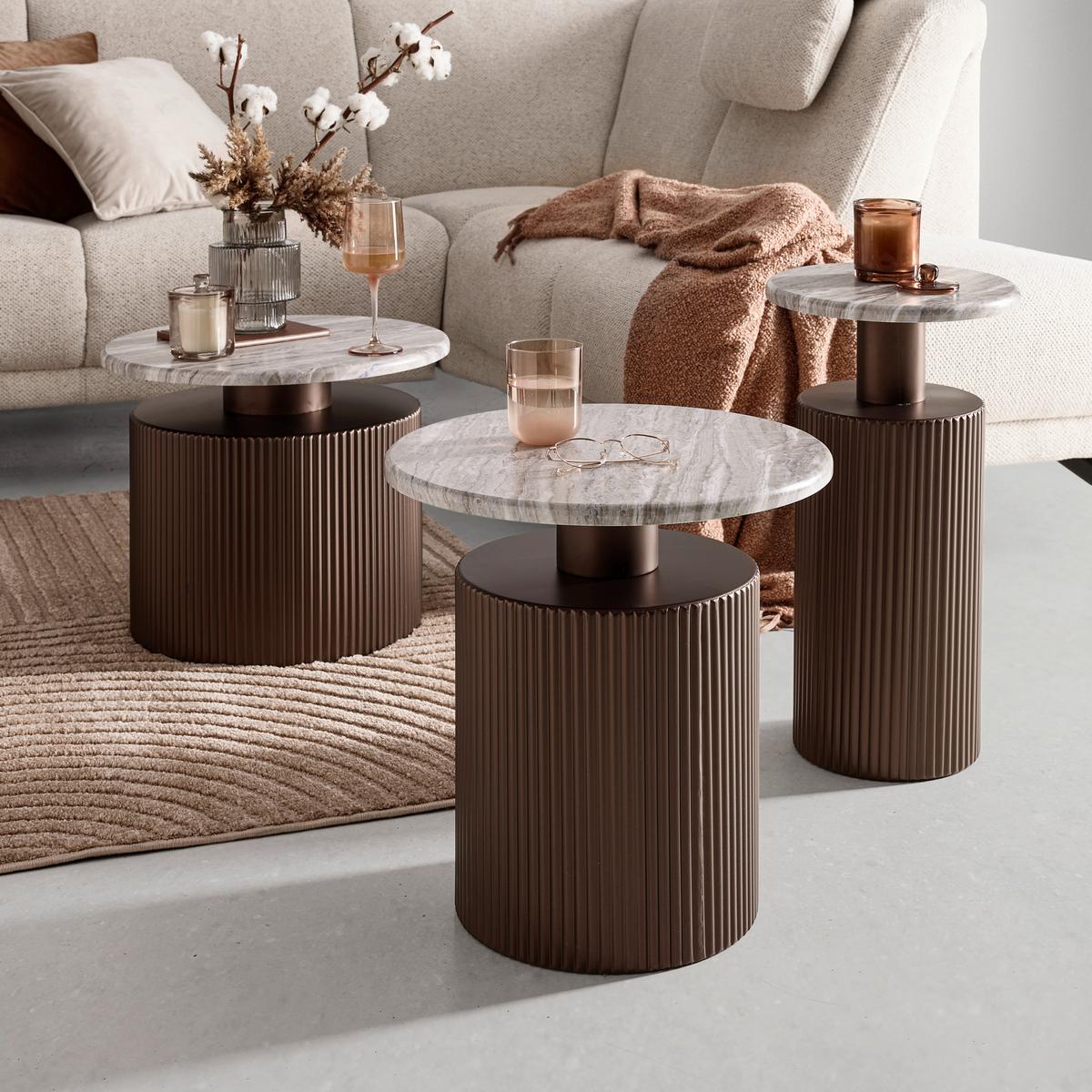 PRÍRUČNÝ STOLÍK SOLCO -TREND- - bronzová/prírodná farba, Lifestyle, kov/kompozitné drevo (30/56cm) - Premium Living